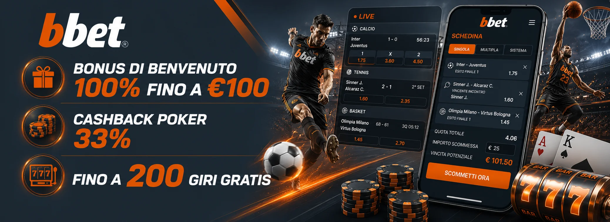 Bonus di benvenuto sport: 100% fino a 100€